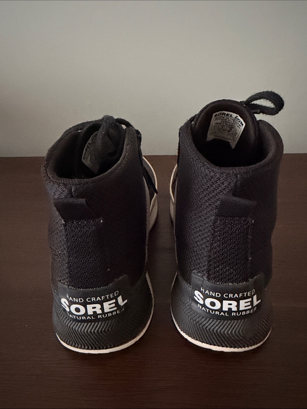 Sorel Black Knit High-Top Ankle Boots with White Trim